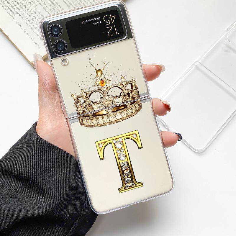 Чехол для телефона с буквой '26' и бриллиантовой короной для Samsung Z Flip 3 4 5 6 fold, Высокопрочный ПК, Прозрачный чехол для Galaxy Z Flip 3 5 6
