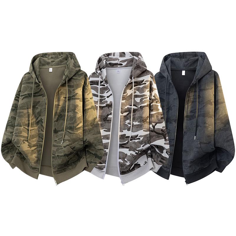 Men's Autumn 2025 Camouflage Cardigan Hoodie Retro Baseball Zipper Jacket