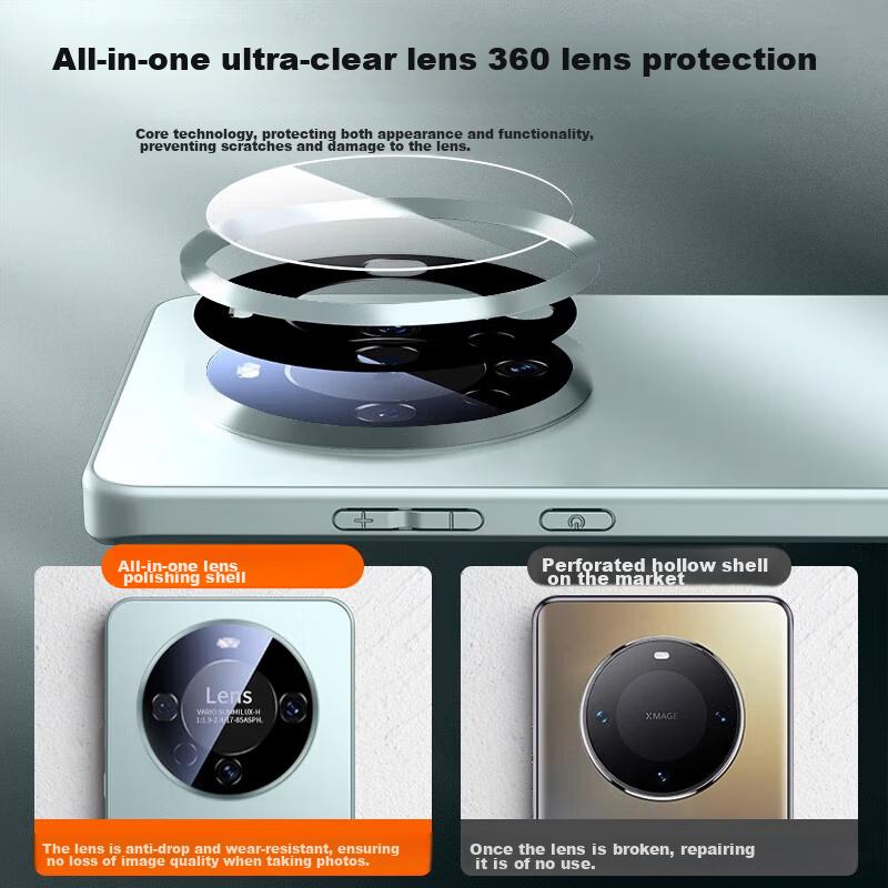Phone Case for Huawei Mate60 Pro, Color-Block Electroplated Frosted Protective Case, Full Lens Protection, Shockproof Case, Ultra-Thin Cover, Xuan Bai
