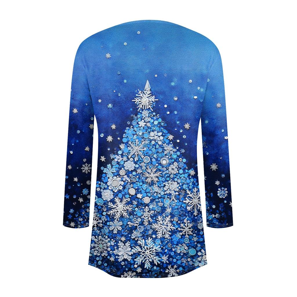 Женская мода повседневная рождественская печать средней длины кардиган куртка пальто