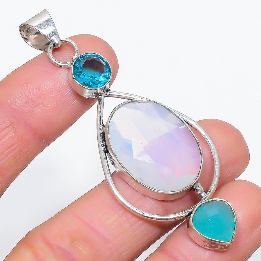 Подвеска из натурального молочного опала, халцедона, стерлингового серебра 925 пробы, 2,84 дюйма, f1D77