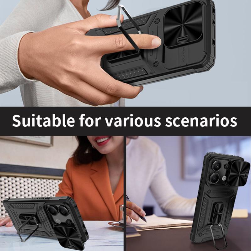 Слайд-камера Funda для POCO X6 Pro 5G Redmi Note 13 Pro 5G Case Armor Metal Ring Stand Защитная крышка для POCO X6 5G Capa