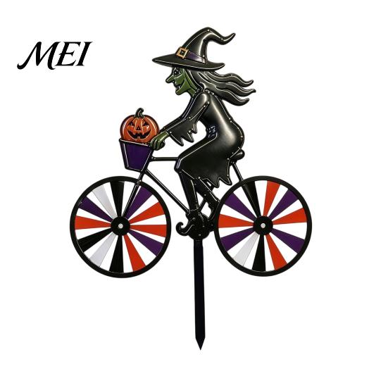 Yard Art for Garden Halloween Wizard/Ghost/Black Cat/Skeleton Bicycle Ground Stake Ornament, Metal Stakes, Patio And Balcony Ornaments Decorative
