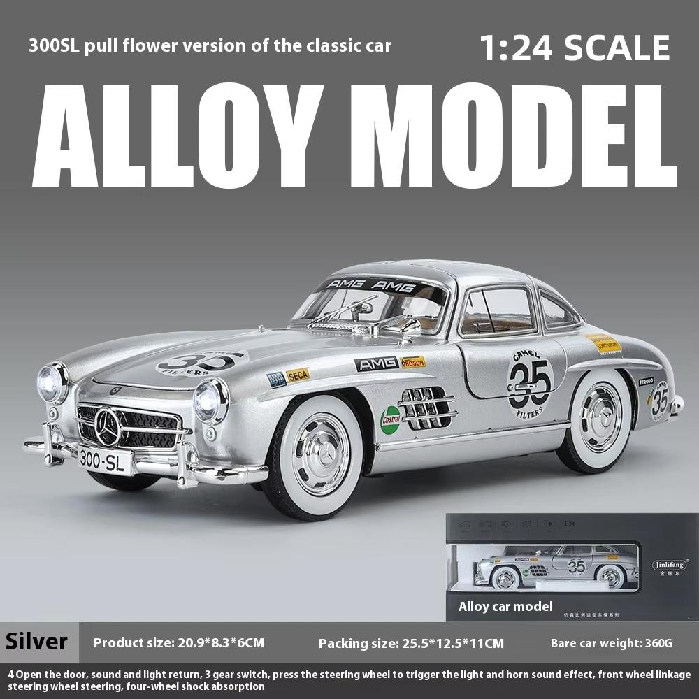 1:24 ретро-модели из лакированного сплава 300SL, игрушки, имитация звука и света, изысканные настольные украшения, рождественские подарки