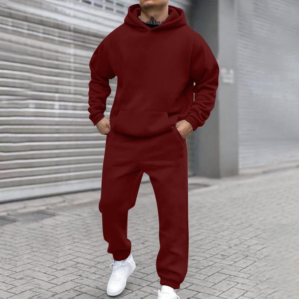 Men's Solid Colour Hooded Long Sleeve Sweatshirt Home Trousers Running Suit