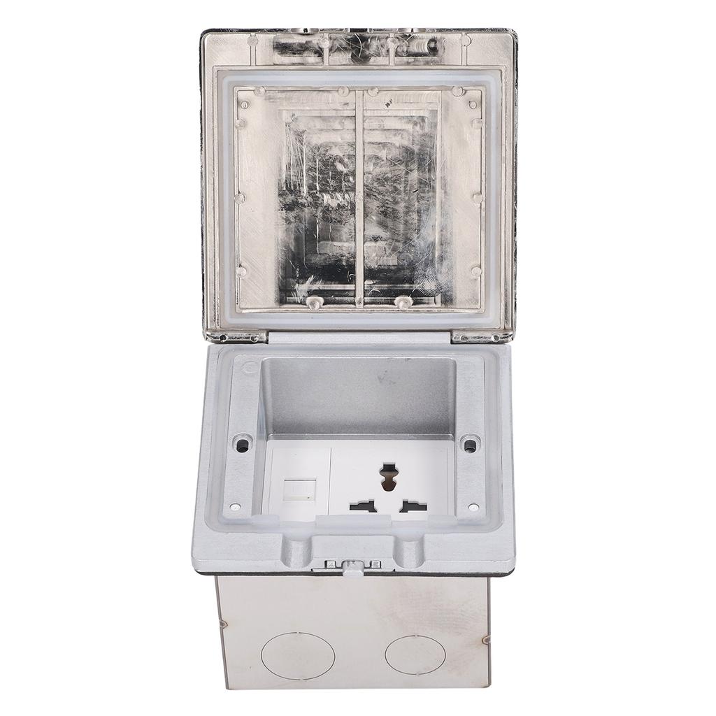 Floor Power Socket Zinc Alloy PC Open Type Waterproof Concealed Power Socket Silver AC250V