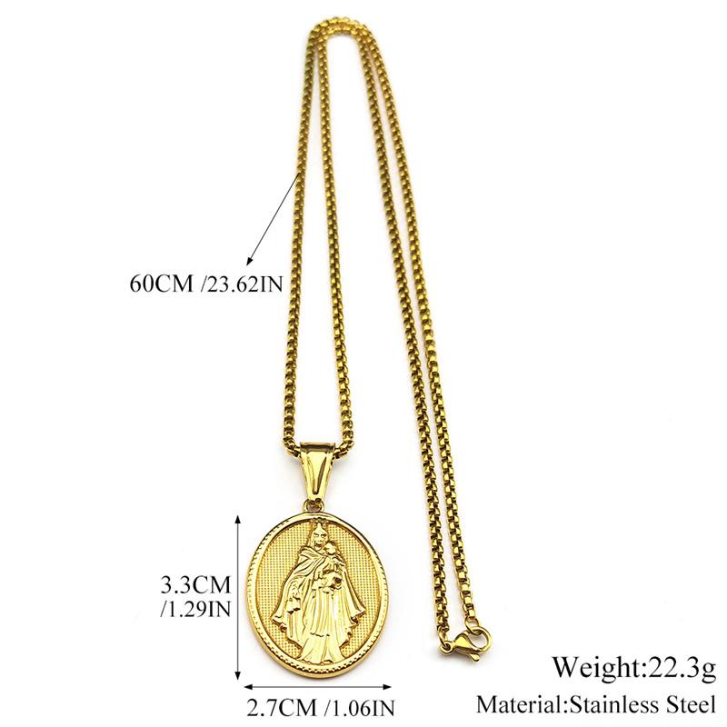 Classic Virgin Mary Hold baby Pendant Necklace for Women Men Stainless Steel Gold Color Catholic Mother Mary Necklaces Jewelry