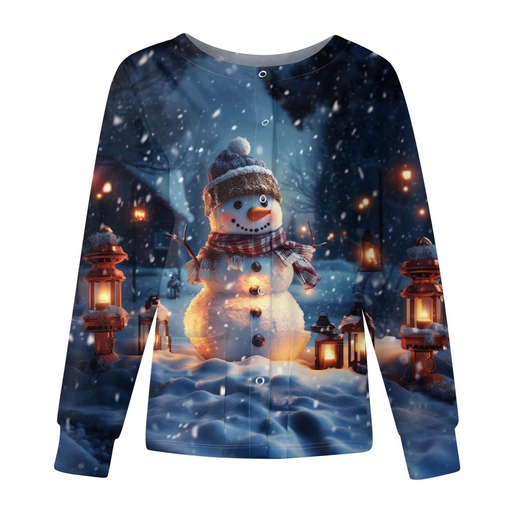 Женские топы с длинными рукавами и карманами, рабочий воротник-стойка, однобортный защитный комбинезон, куртка, рождественский топ