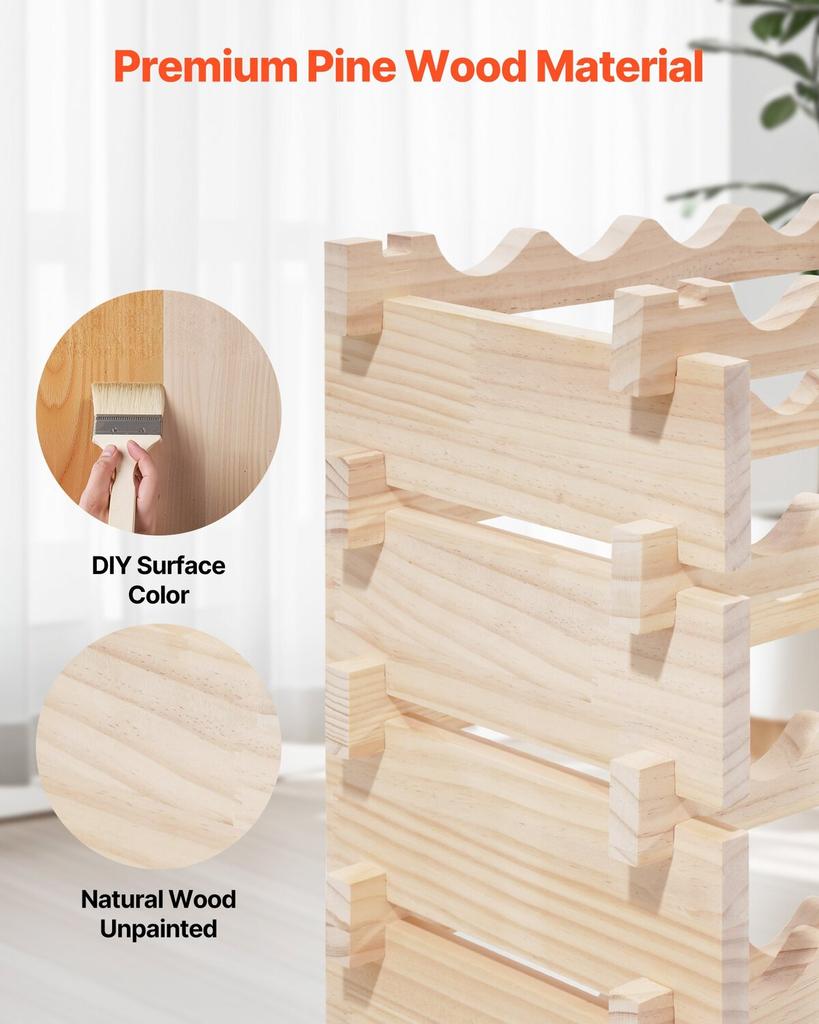 96 Bottle Stackable Modular Wine Rack, 8-Tier Wine Bottle Holder,Solid Wood Floor Freestanding Wine Storage Rack For Pinot Noir bottles,For Kitchen,