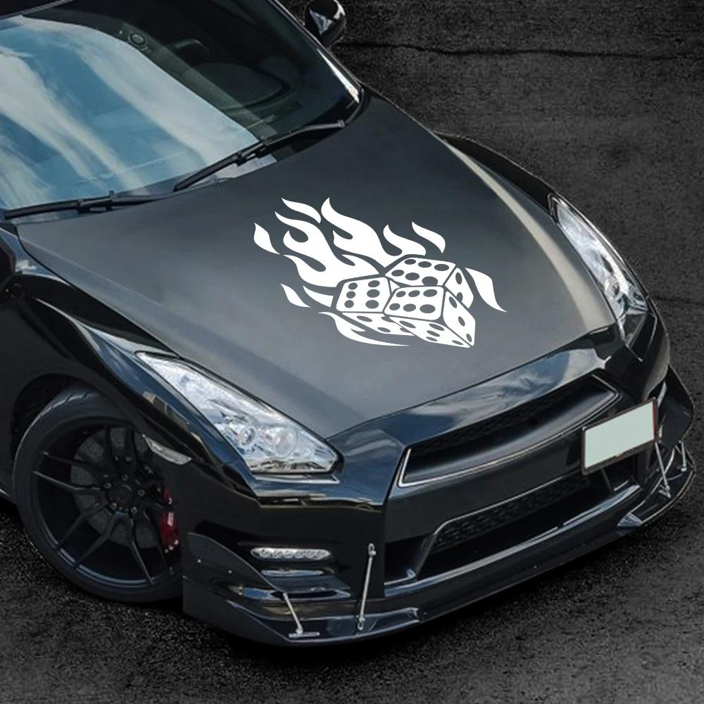 Flame Dice Sticker Car Body Engine Cover Side Door Stickers Dice Graphic Self Adhesive Vinyl Stickers Car Decoration Accessories