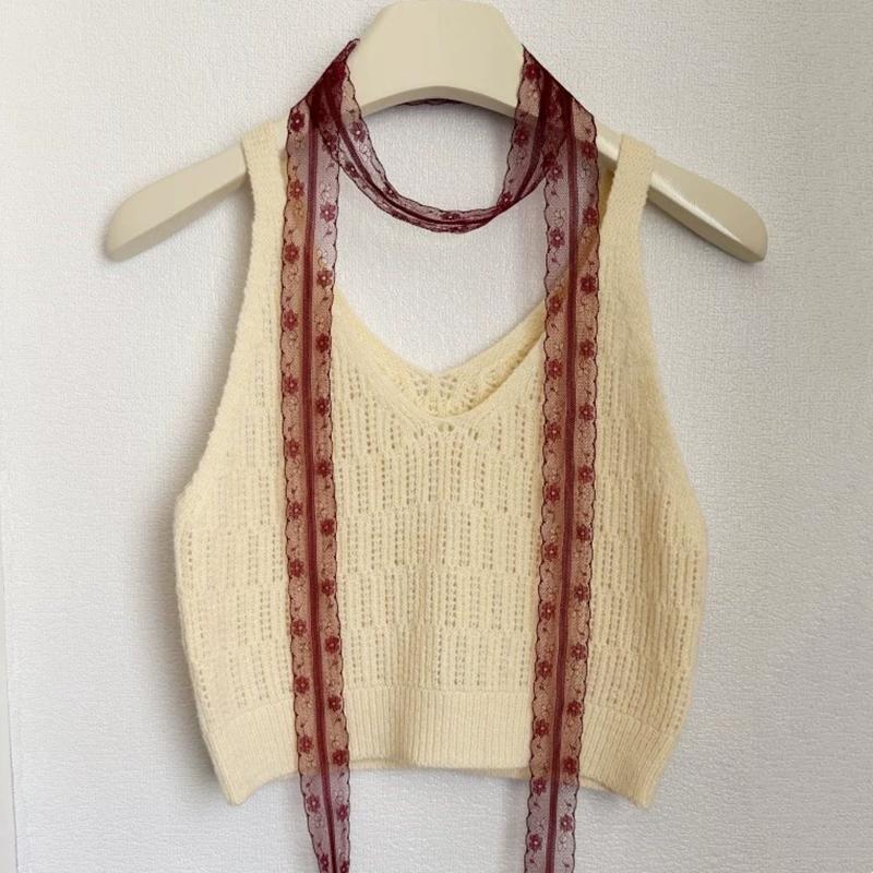 Y2K Women Narrow Long Scarf Solid Color Silk Black Bag Ribbon Headbands Choker Floral Lace Scarf