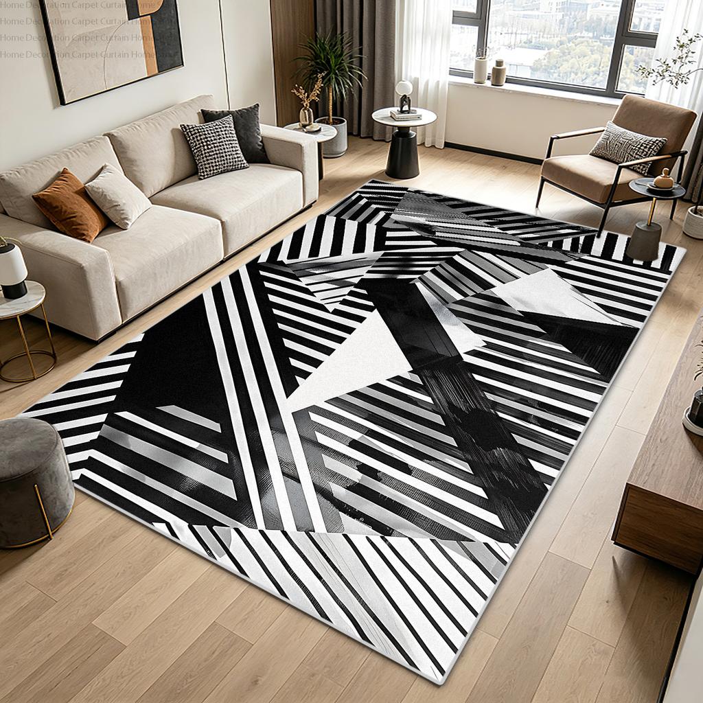 Black White Minimalism Abstract Solid Carpet Modern Living Room Large Area Bedroom Rug Non-slip Easy Clean Study Store Floor Mat