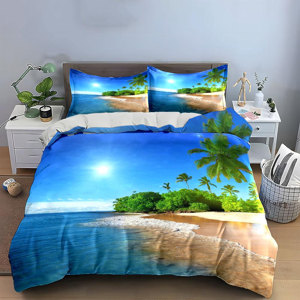 Tropical beach with palm trees. Bedding sets Duvet cover sets Duvet covers Pillowcases(1 * Duvet Cover 2 * Pillowcases without duvet insert)