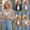 Women's Batwing Sleeve Cardigan Autumn Winter V-Neck Knitted Cozy Sweater Loose Solid Color