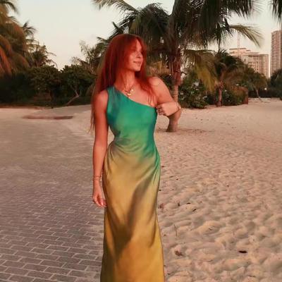 Летнее платье из шелкового сатина с принтом тай-дай для женщин - Легко зрелый европейский и американский стиль