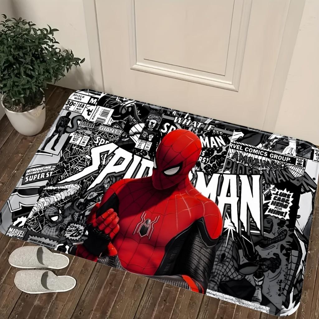 Authorized 1pc Cartoon Printed Mat, Spider- Red Black Suit Classic Comic Style Background Pattern Easy to Clean, Suitable for