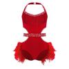 Girls Performance Leotard Halter Sleeveless Cutout Back with Feather Skirt Latin Dancewear