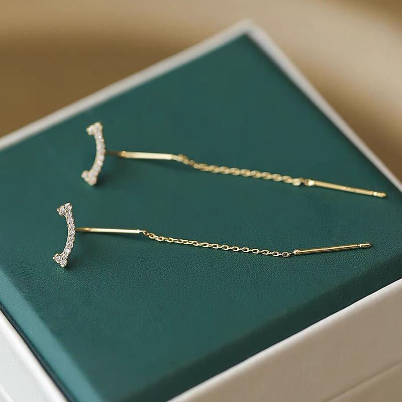 Trendy Long Wire Tassel Thread Chain Climb Star Heart Beads Pendants Drop Earrings Women'S Rhinestone  Accessories Jewelry