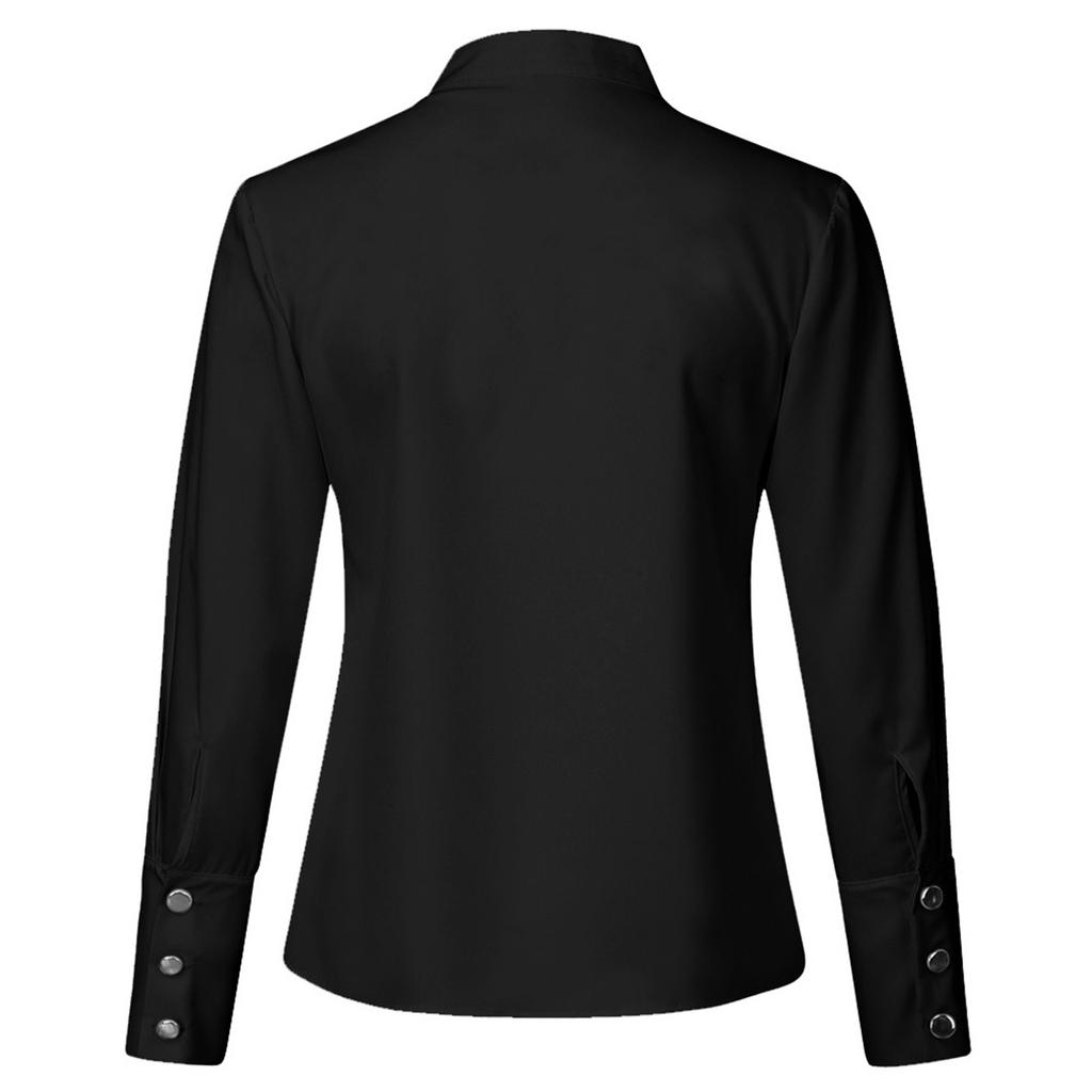 Women's Loose Fashion Shirts Solid Color Band Collar Long Sleeve Shirts Slim Tops