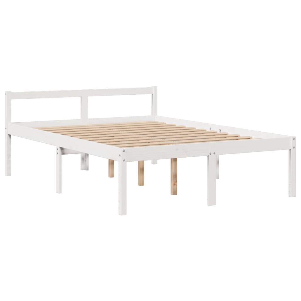 Solid Wood Bed with Shelf Without Mattress White 140x190 cm Pine