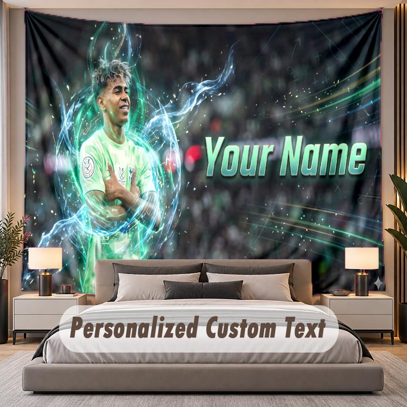 Custom Name Text Tapestry Lamine Yamal Personalized Polyester Wall Tapestry For Bedroom And Room