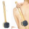 Bath Brush Wooden Long Handle Double-sided Soft Silicone Bristles Hanging Lanyard Multi-functional Body Back Cleaning Massage Shower Scrubber