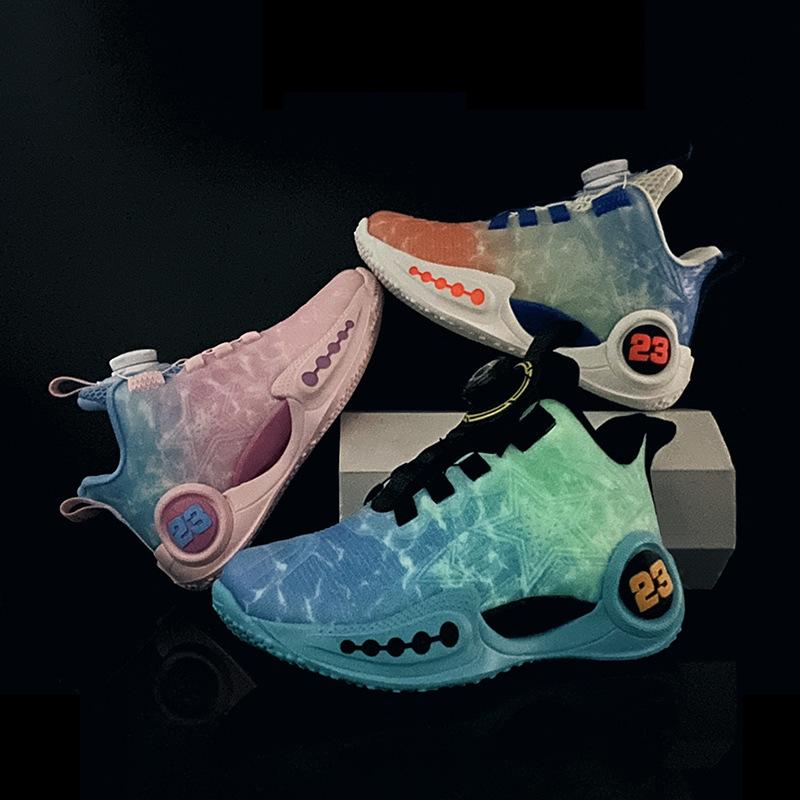 Новые кроссовки для девочек, амортизирующие, одноклассники, мальчики, вращающаяся пряжка, светящиеся, модные, повседневные, спортивные, детские баскетбольные кроссовки