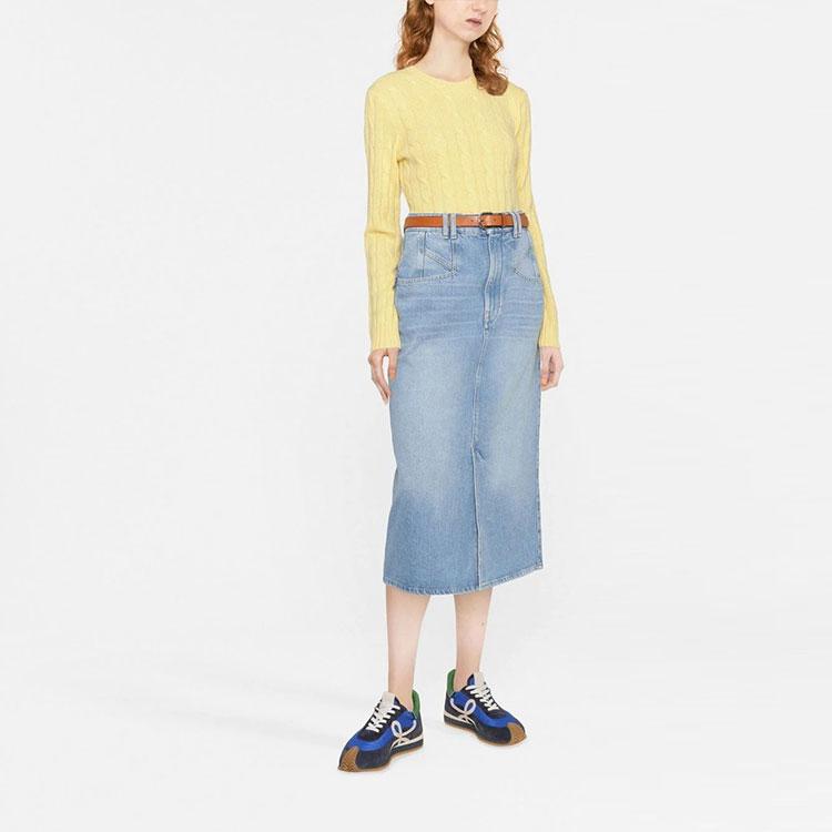 Polo Ralph Lauren FW22 Однотонный свитер с круглым вырезом и кабельным узором Женский свитер Желтый 211880516-006