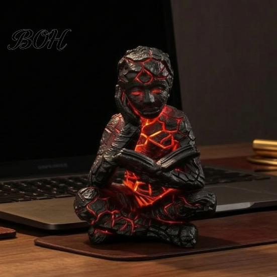 Eye-catching Night Light Cracked Reader Figurine, Lighted Abstract Art Statue, Modern Thinker Artistic Table Ornament Sculpture with LED for Home Desk