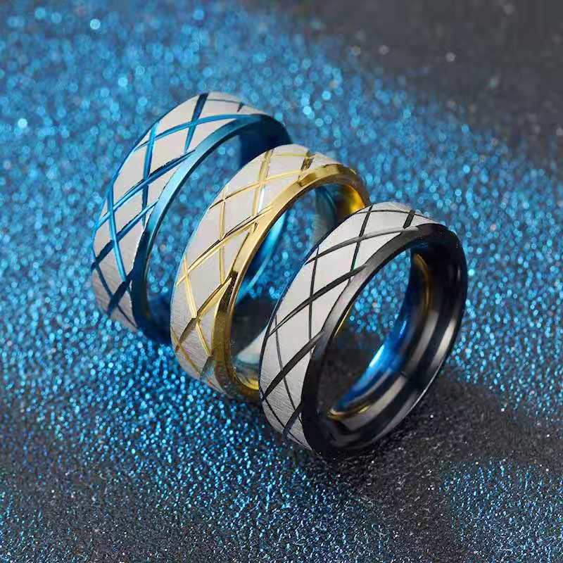 Titanium Steel Ring Women's Fashion Rhombus Grid Couple Ring Hand Jewelry