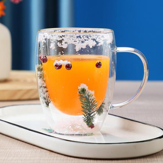 Кружка стеклянная с двойными стенками 350 мл термостойкая чашка для кофе, чая, с цветочным рисунком, изолированная чашка для горячих и холодных напитков, для капучино, латте, эспрессо, сока