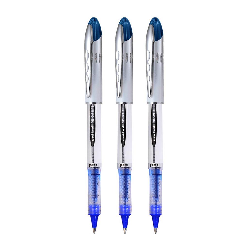 UNI-BALL Vision Elite Roller Pen Set Pack of 3 Blue Smooth Writing Pens for Office Home & School