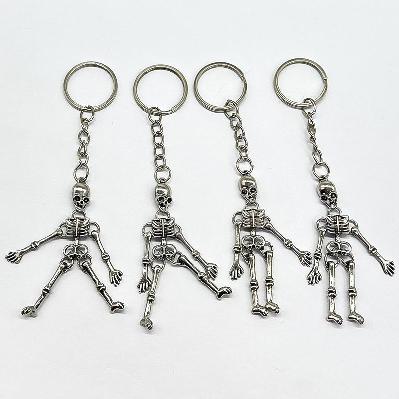 Multi-Jointed Skeleton Keyring Car Charms Horror Pendant Halloween Ghost Head Jewelry Gift