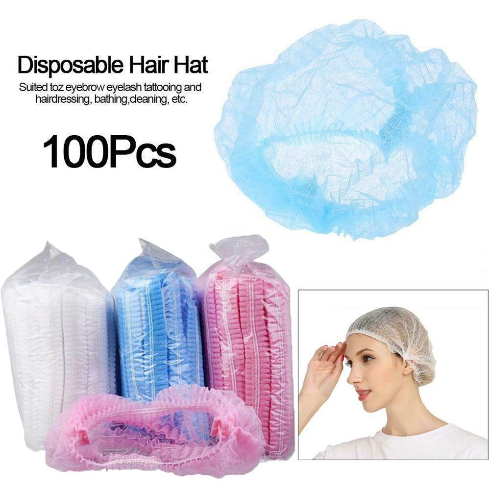 100 Pcs Disposable Stretch Non Woven Fabric Catering Hat Eyebrows Tattoo Hair Net Caps Microblading