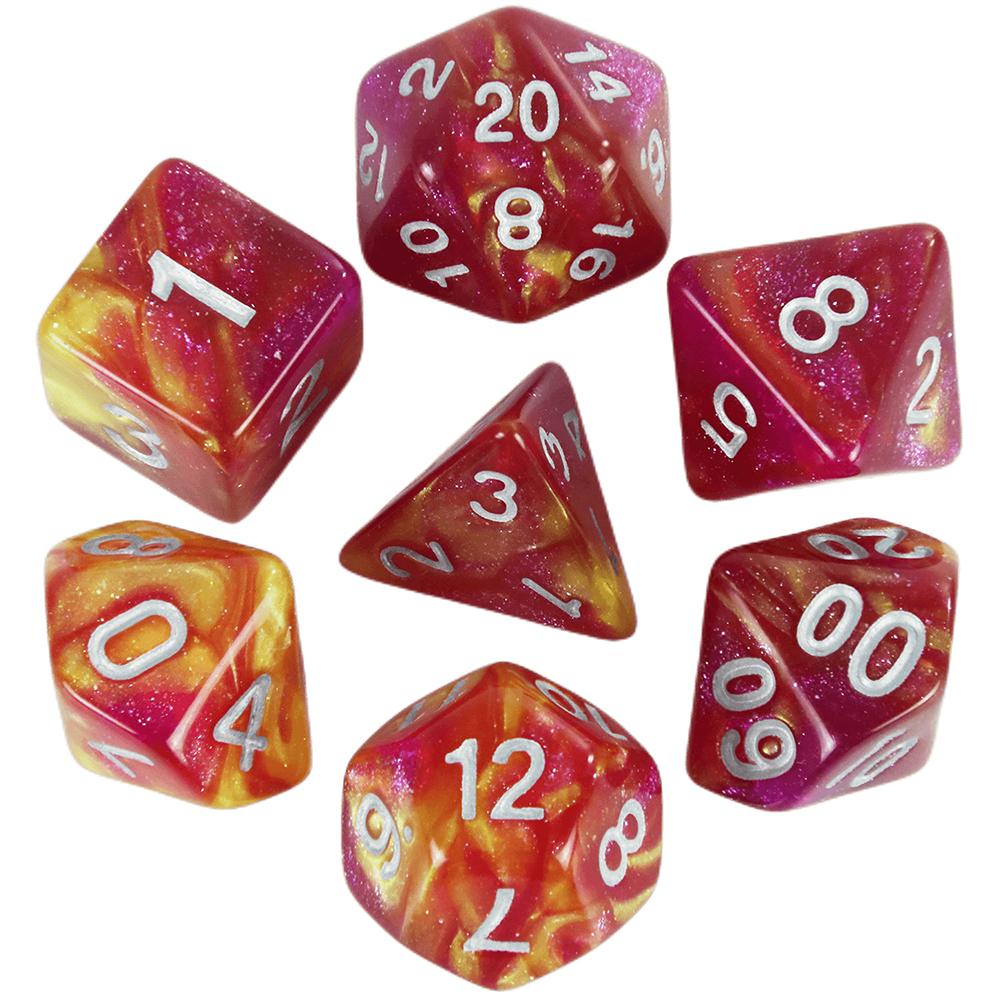 Набор из 7 игральных костей DND Polyhedral Dice, разноцветные с блестками, D4 D6 D8 D10 D% D12 D20 для настольных игр DND TRPG, развлекательных игр для вечеринок