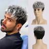 Synthetic Short Wigs for Men Ombre Gray and Black Layered Wig with Bangs Male Guys Cosplay Trendy Fashion Wigs Halloween Wig