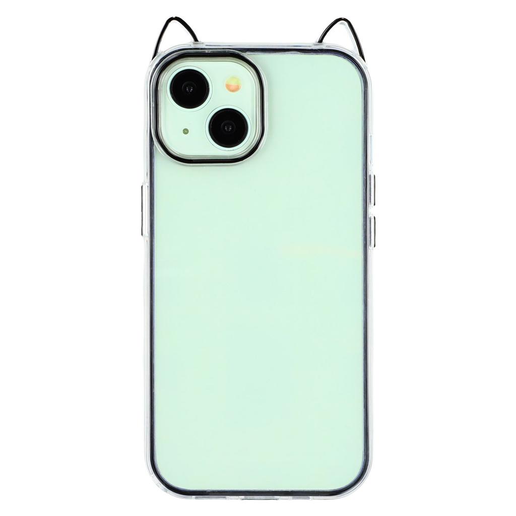 For iPhone 13 Case Cat Ear Design TPU+Acrylic Clear Phone Back Cover