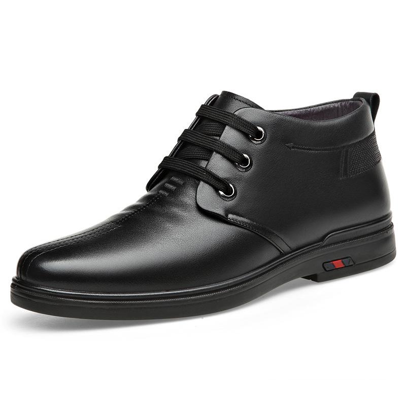 Зимняя новая обувь из коровьей кожи 2025 года, деловая официальная одежда, повседневная кожаная обувь, шерстяная утолщенная теплая обувь для папы