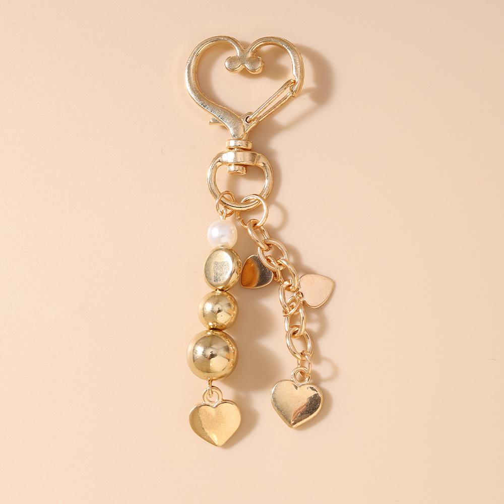 New Alloy Love Heart Keychain Women Girls Pearl Key Ring Pendants Handbag Decor DIY Handmade Jewelry Gift