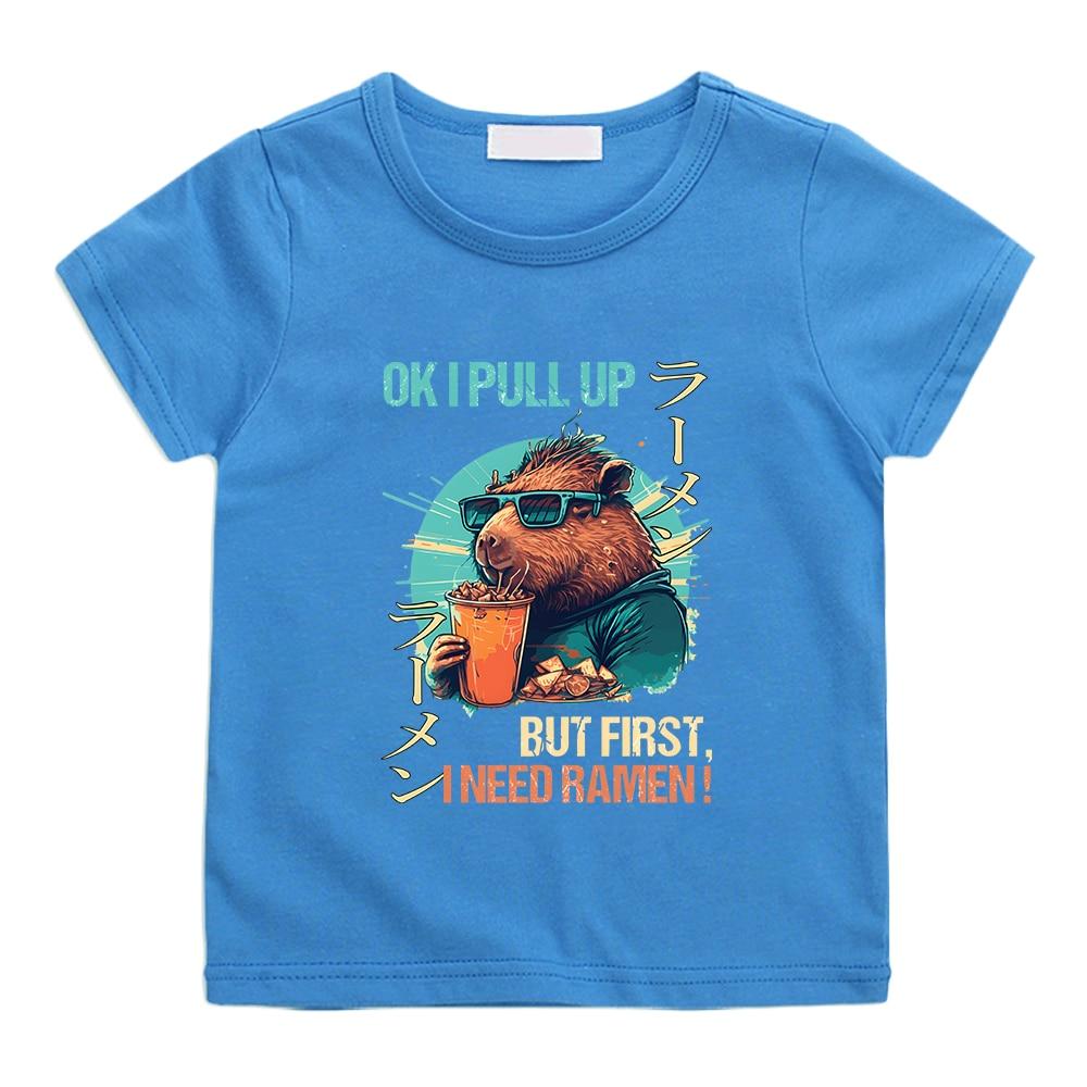 OK I PULL UP Capybara, милая футболка с принтом, детская футболка из 100% хлопка для мальчиков и девочек, летние повседневные футболки с короткими рукавами Kawaii