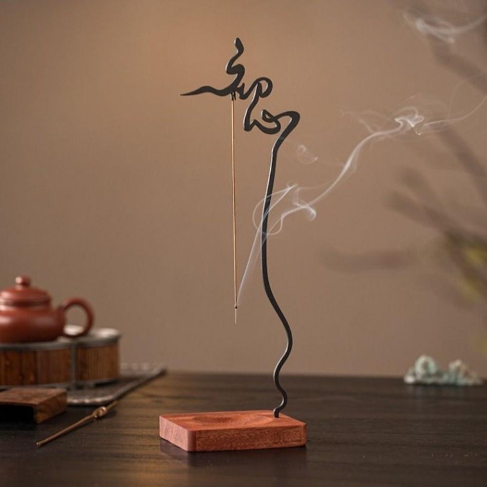 Chinese Characters Wooden Incense Burner Upside Down Shape Wood Censer Holder Zen Space