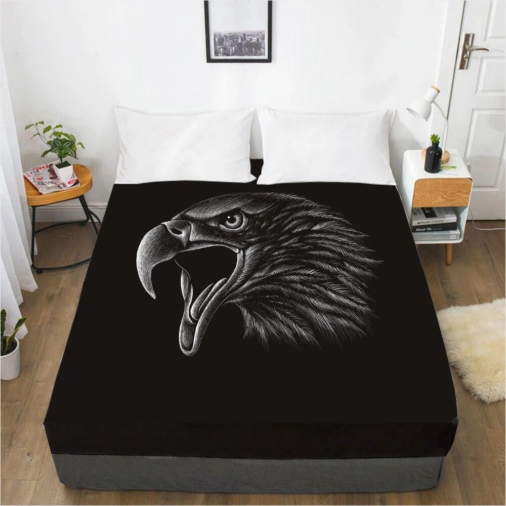 Mattress Cover Fitted Sheet With Elastic Band Bed Sheets Bedding Linens Queen King Size Bedsheet 90/150/160X200CM Black Owl