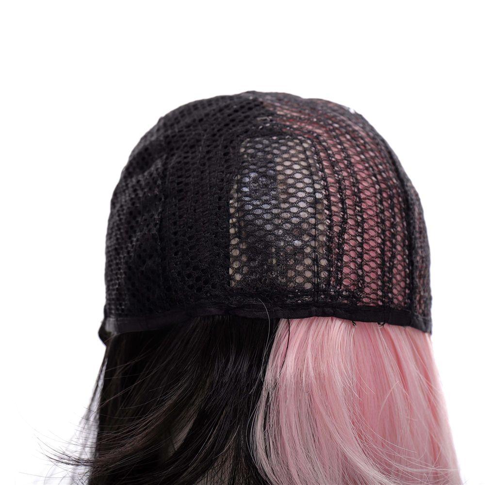 Long Thick Synthetic Bangs Cosplay Long Straight Hair Double Color Toupee Black&pink Wig Lolita