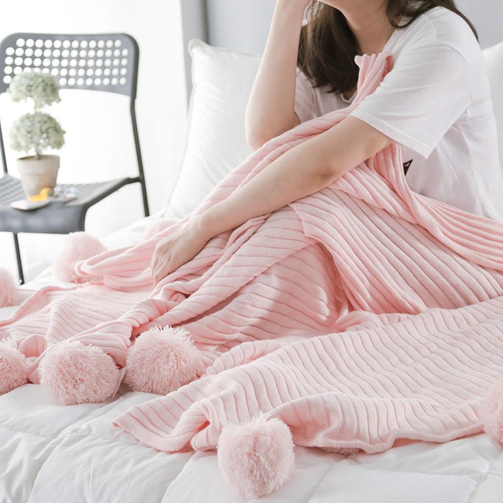 Вязаное одеяло, мягкое, удобное, приятное для кожи, дышащее, вязаное одеяло с кисточкой и мячом