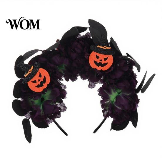 Pumpkin Witch Headband Halloween Floral Headband, Handmade 3D Shape Widened Fit Photogenic For Women Hair Hoop, Non-Slip with Decoration