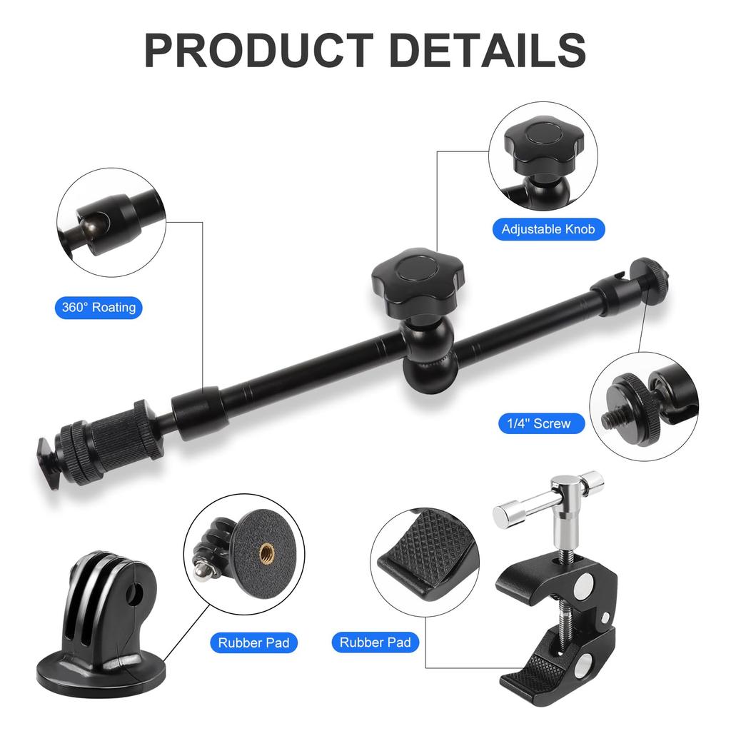 11-дюймовый волшебный зажим для камеры с дюймовым и дюймовым винтом, регулируемая подставка для камеры с 3 отверстиями 1/4 3/8 для оборудования для камеры, рычаг, ножки, фото,