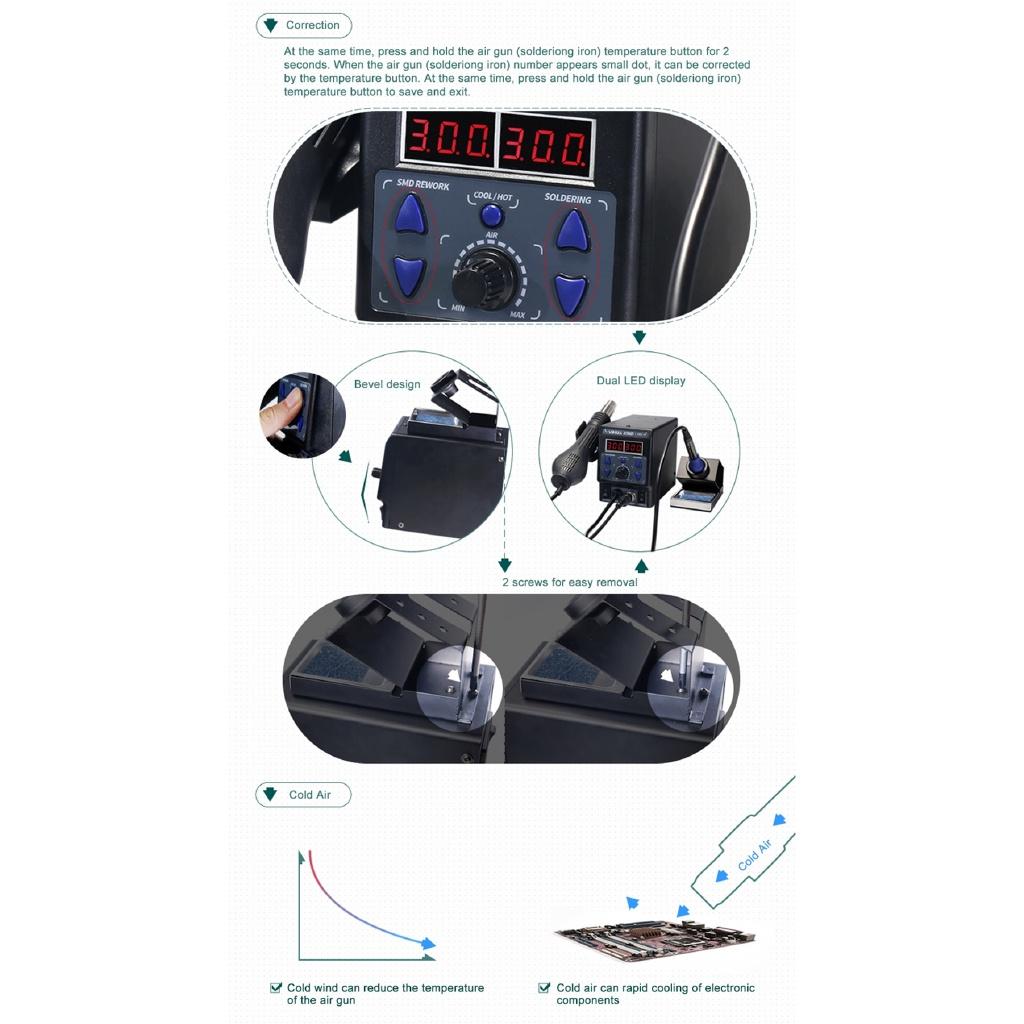 700W I Upgrade Rework Station Digital Display Iron SMD Heat Hot Air Soldering Station Welding