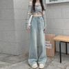 Women's Retro High-Waist Light Blue Wide-Leg Jeans - Raw Edge Design for Autumn/Winter 2023