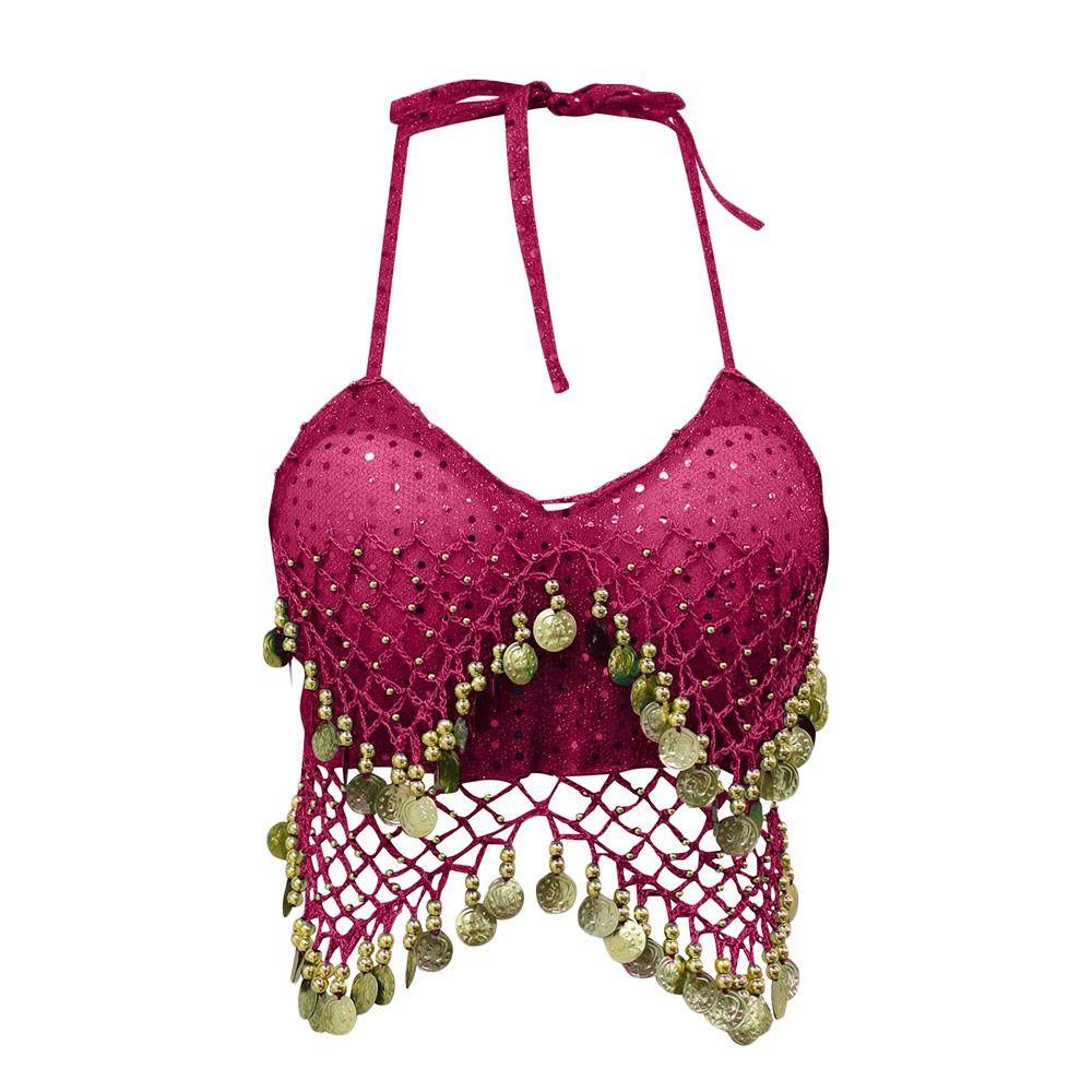 Tassel Latin Dance Top Shiny Stage Performance Top Charming Sequins Crop Top  Festivals