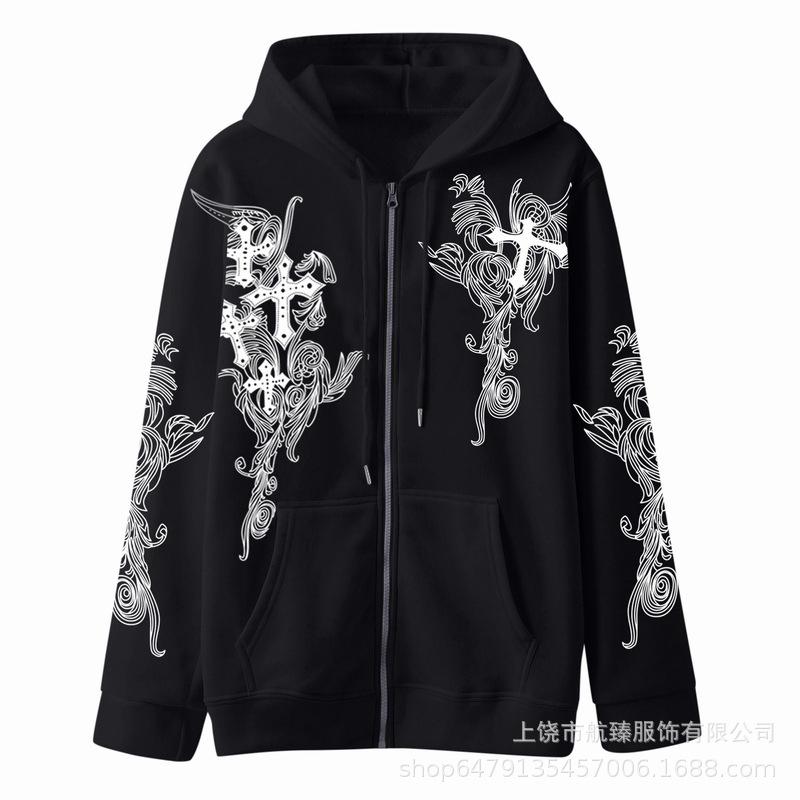 2024 new product ultra-clear hollow national style moire cross zipper sweater casual comfortable jacket cardigan sweater women